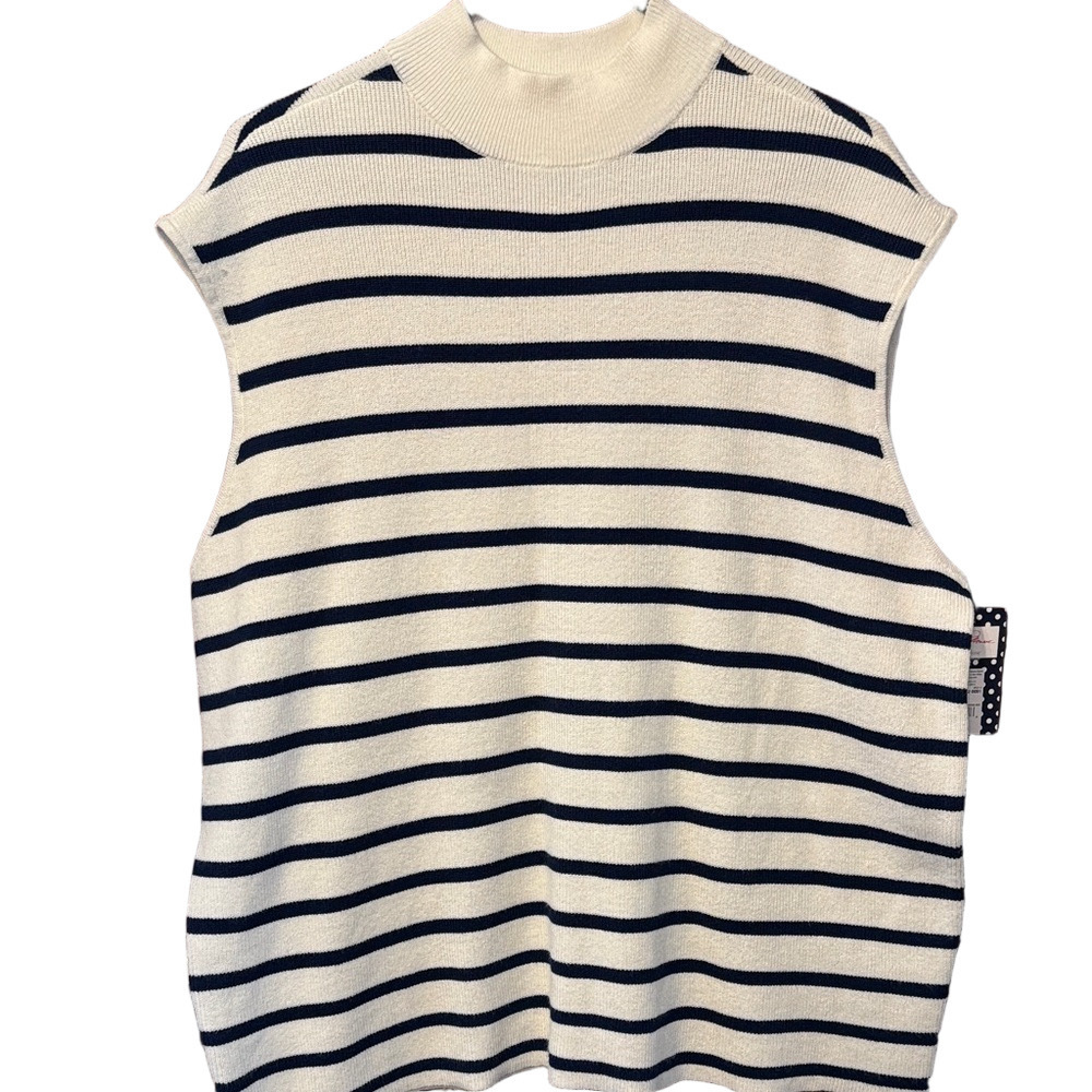 Marilyn Monroe Navy and White Striped Sleeveless Turtleneck Sweater Top NWT